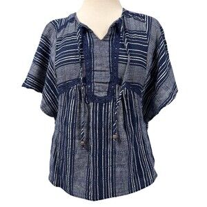 Signature Studio Cotton Tunic Top Womens Petite L Blue Boho